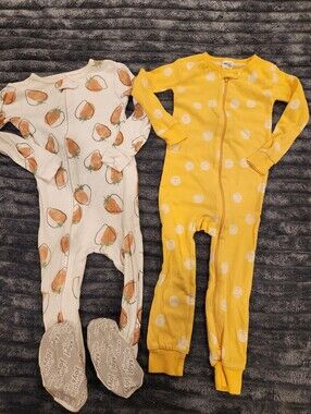 Girl's Yellow Polka Dot And Cream With Strawberries One-Piece Pajamas, Size 2T